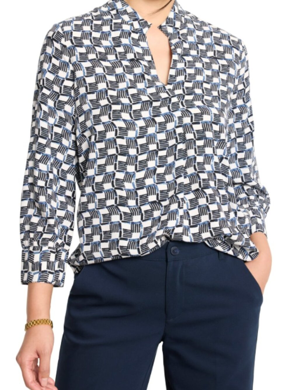 Nic + Zoe Blue, Black & White Geometric Women’s Blouse Size Large